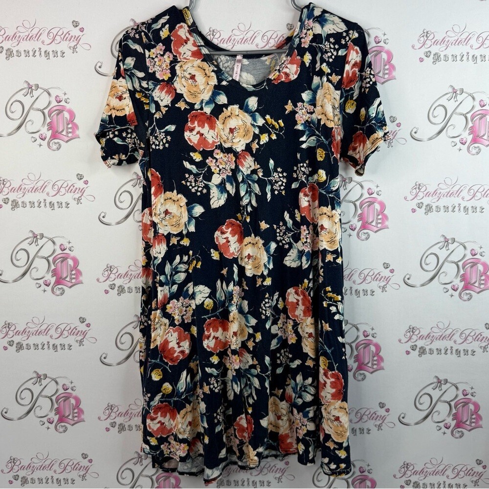 Cool melon dress flowers Floral Elegance Short Sleeve flowy white blue